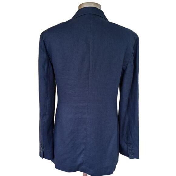 LAUREN Ralph Lauren Navy Linen Double Breasted Blazer Size 6 Relaxed Fit - Picture 2 of 8